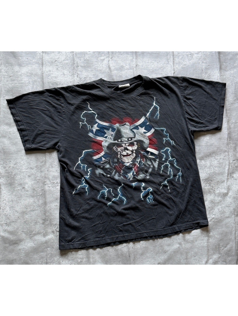 Vintage 1990’s USA Thunder AOP Graphic Tee Retro Biker Sz L